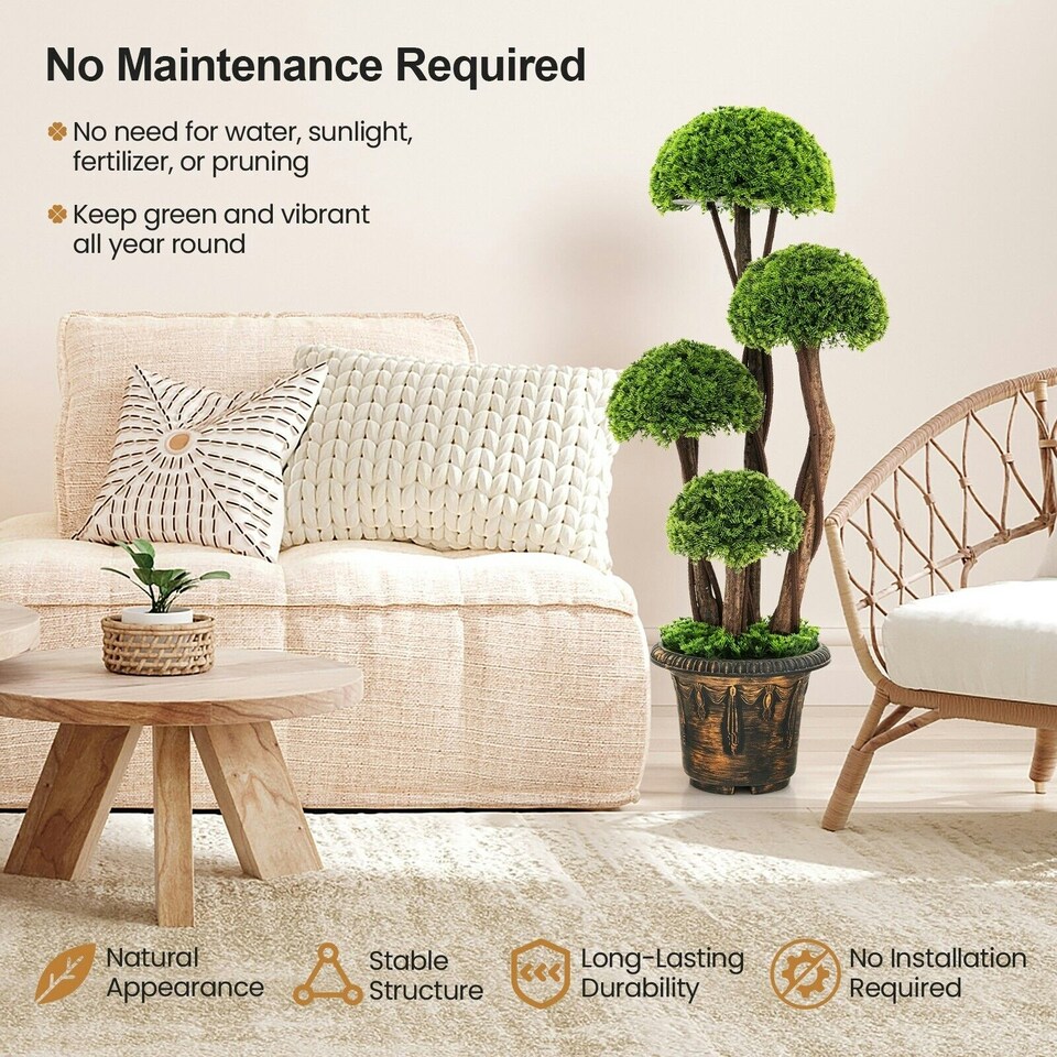 image 1 of COSTWAY 90 cm Artificial Tree Decor Topiary Ball Plant Green | One Size