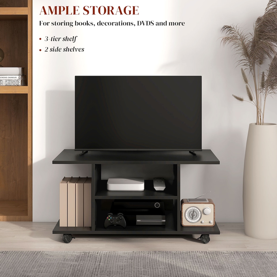image 1 of HOMCOM Modern TV Cabinet Stand Storage Shelves Table Mobile Bedroom Furniture Bookshelf Bookcase Black