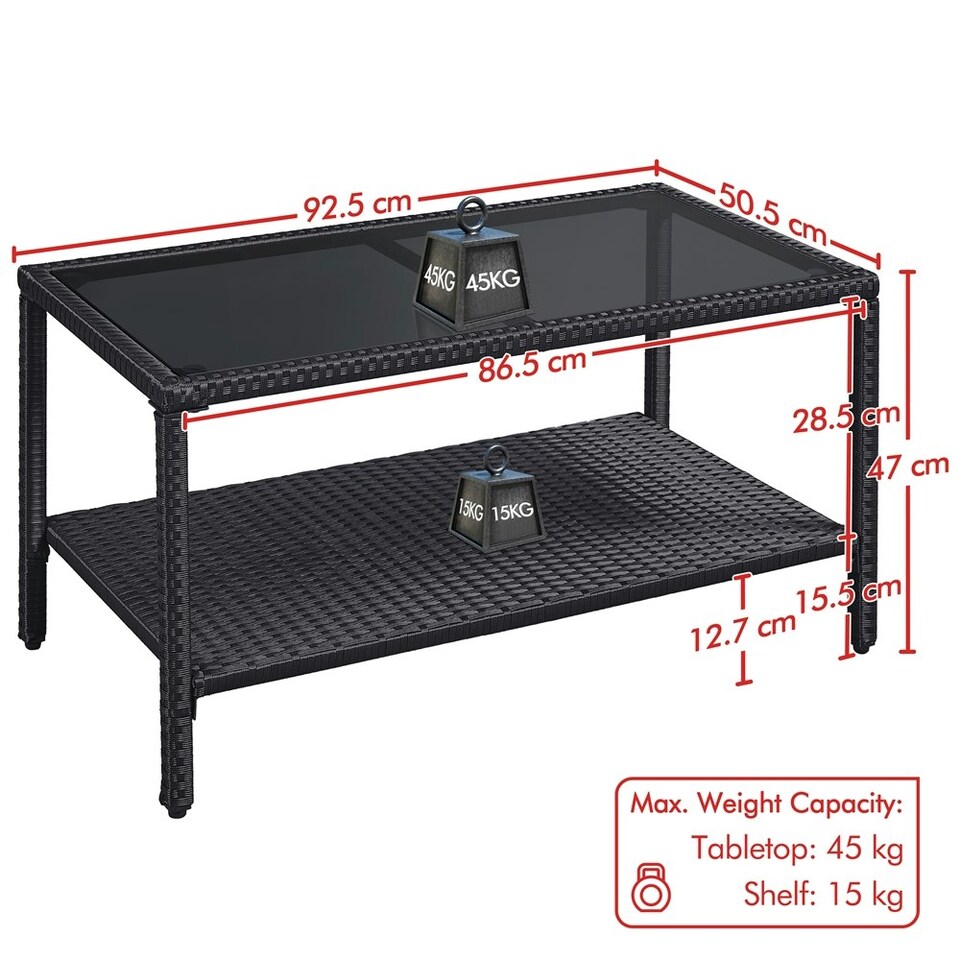 image 1 of Yaheetech Wicker Coffee Table with Tempered Glass Top Black