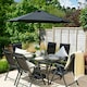 image 1 of Hectare 6 Seater Garden Furniture Reclining Glass Dining Set with Parasol Black