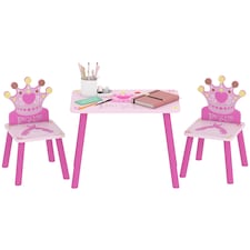 HOMCOM 3 Pcs Kids Princess & Crown Chair Table Set Home Furniture 2-4 Yrs | Pink