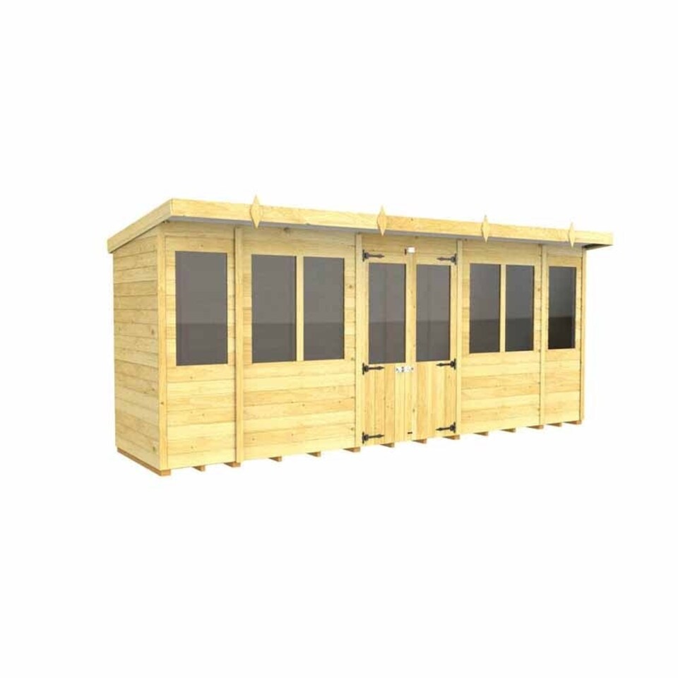 image 1 of 16ft x 4ft Pent Summer House - Wood - L118 x W474 x H201 cm Brown