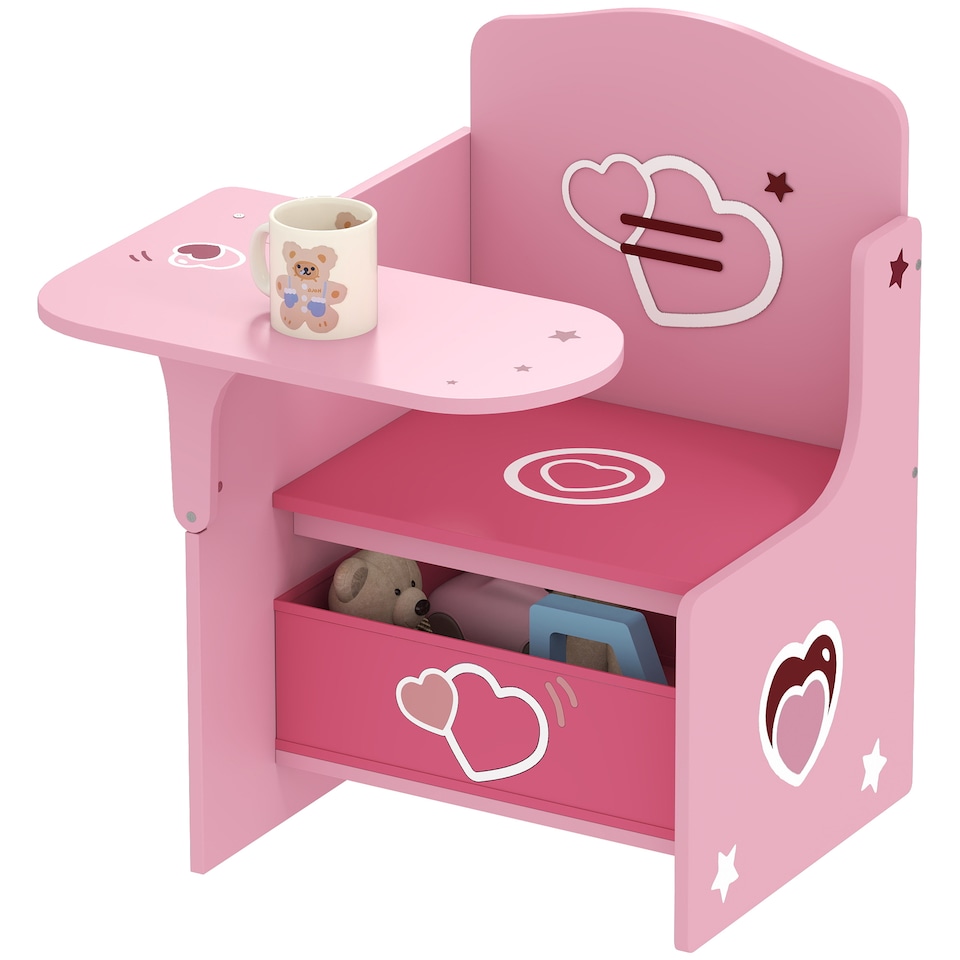 image 1 of AIYAPLAY Kids Table and Chair Set, Toddler Desk Chair with Storage Bins | Pink