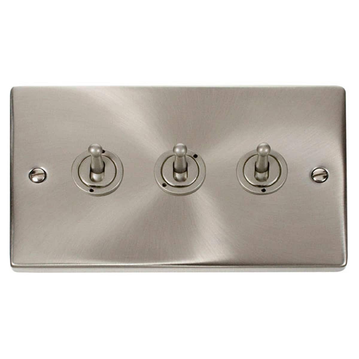 SE Home Satin / Brushed Chrome 3 Gang 2 Way 10AX Toggle Light Switch in Metallic Silver