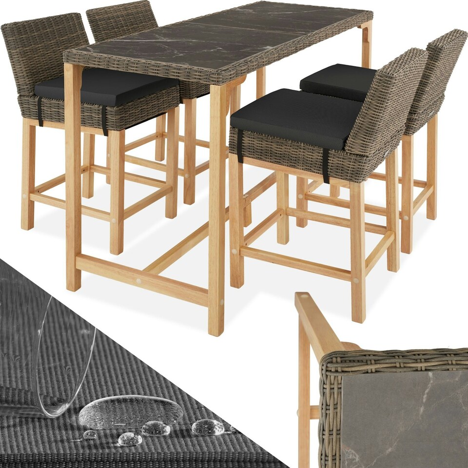 image 1 of Garden Table and Chairs - dining table Lovas with 4 bar stools Latina - Nature
