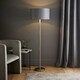 image 1 of ValueLights Charlie Brushed Chrome Floor Lamp Black Taper Shade & Bulb | Silver