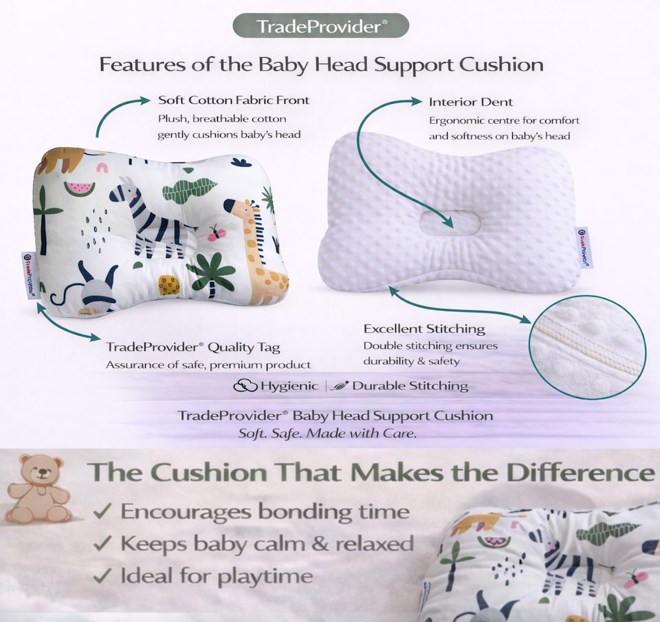 image 1 of TradeProvider® Baby Head Support Cushion for Pram, Pushchair, Stroller, Newborn Travel Headrest (2 pack)- Safari Adventure Collection
