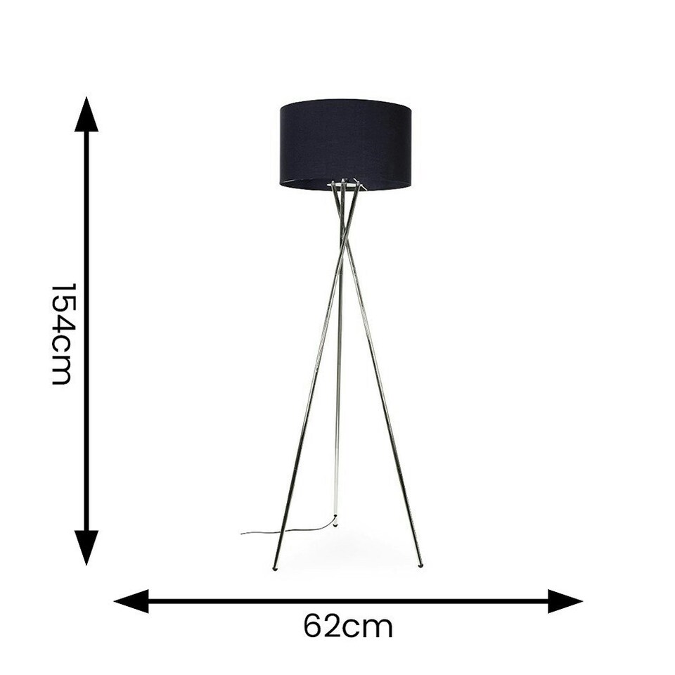 image 1 of ValueLights Camden Brushed Chrome Tripod Floor Lamp Navy Shade Blue
