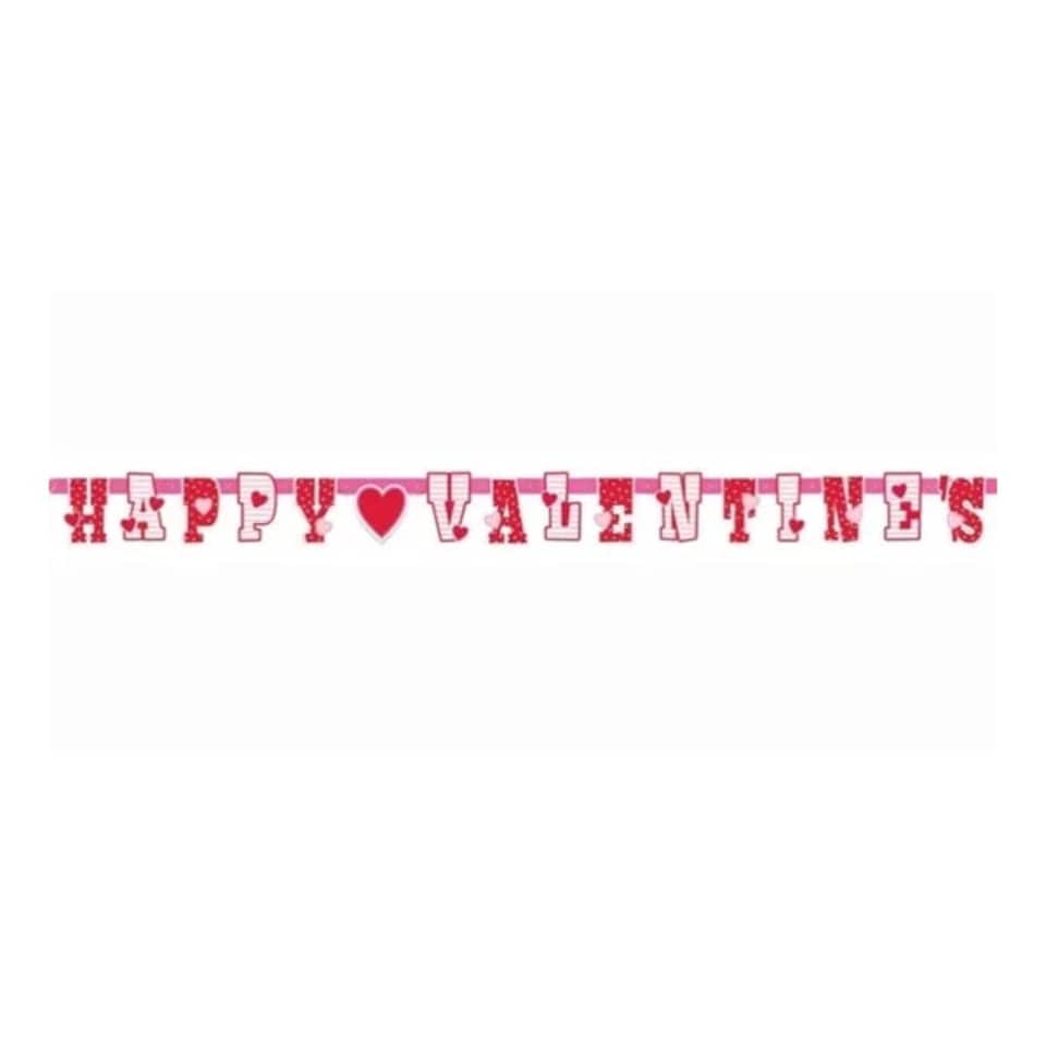 Unique Party Heart Valentine`s Day Banner - Red/Pink - One Size