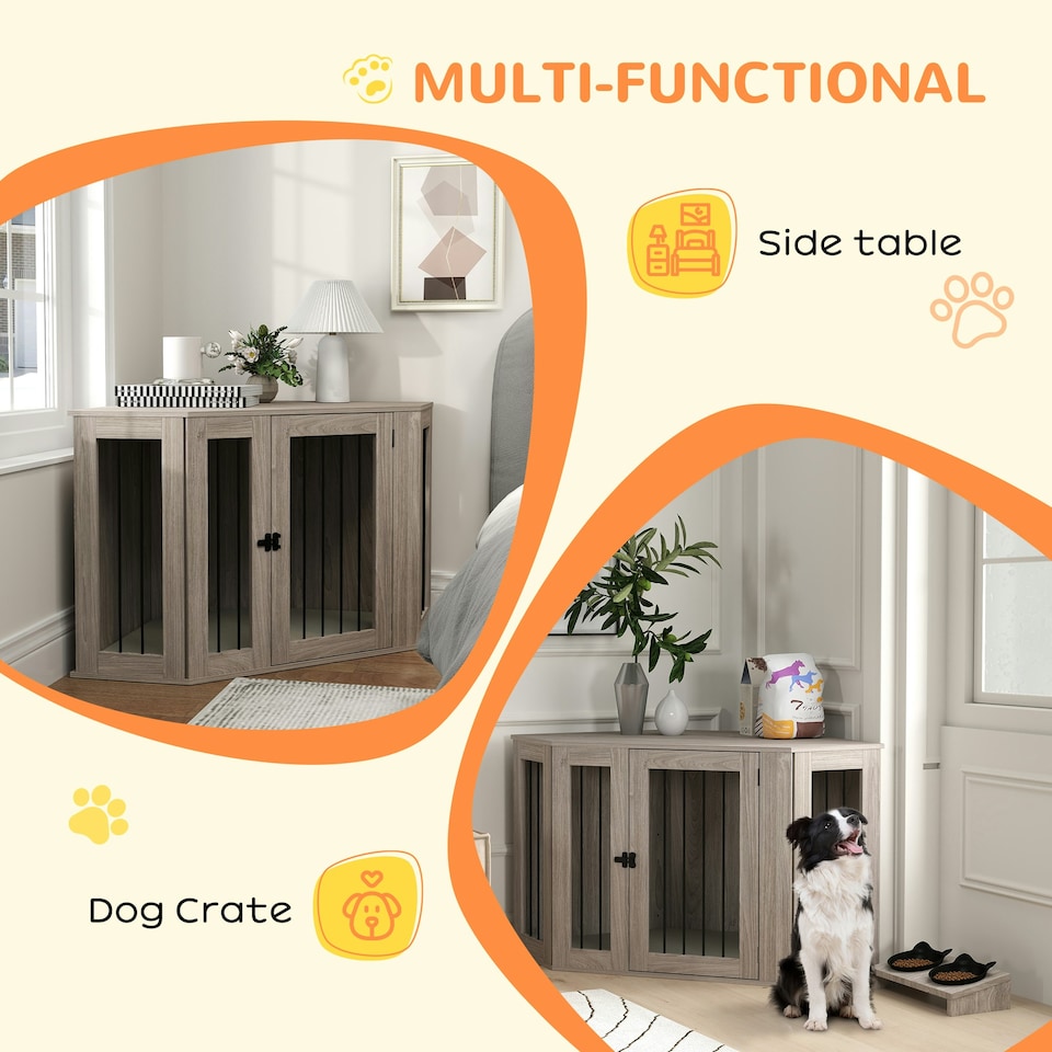 image 1 of PawHut Dog Crate Furniture for Large Dogs w/ Cushion, Door - Walnut Brown