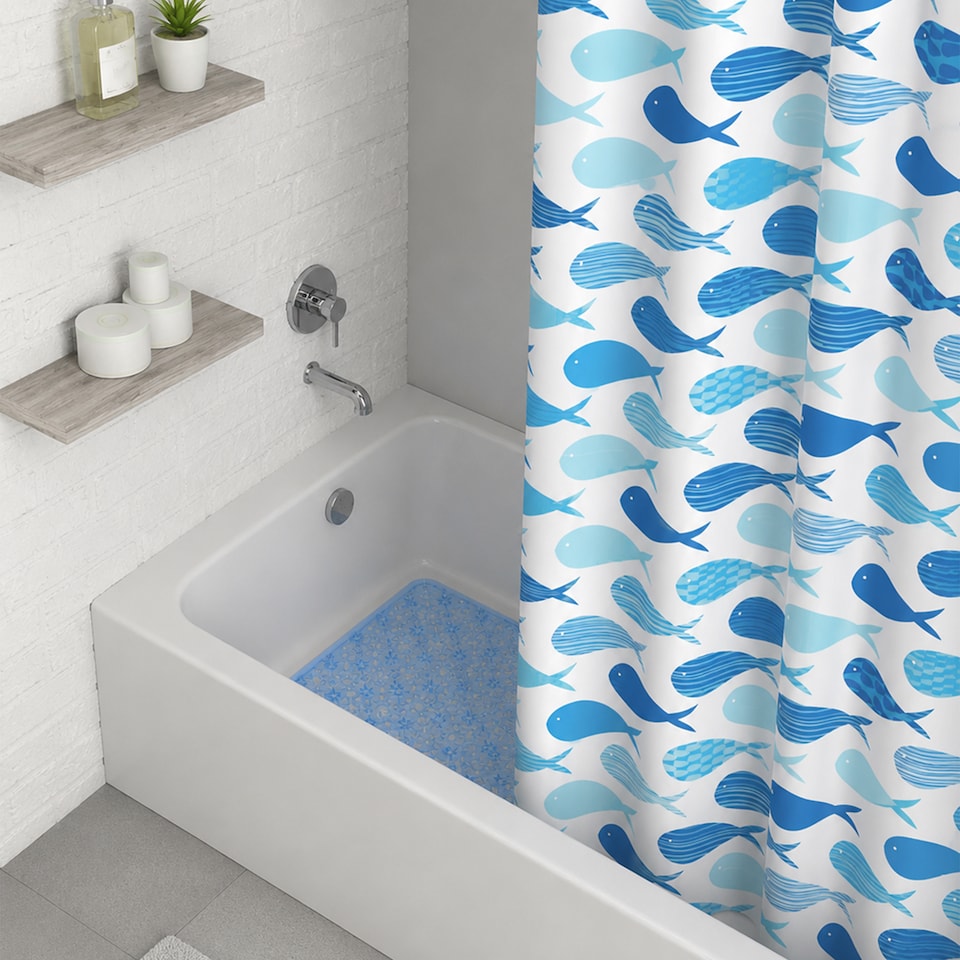 image 1 of Showerdrape Aquarium White & Blue Shower Curtain