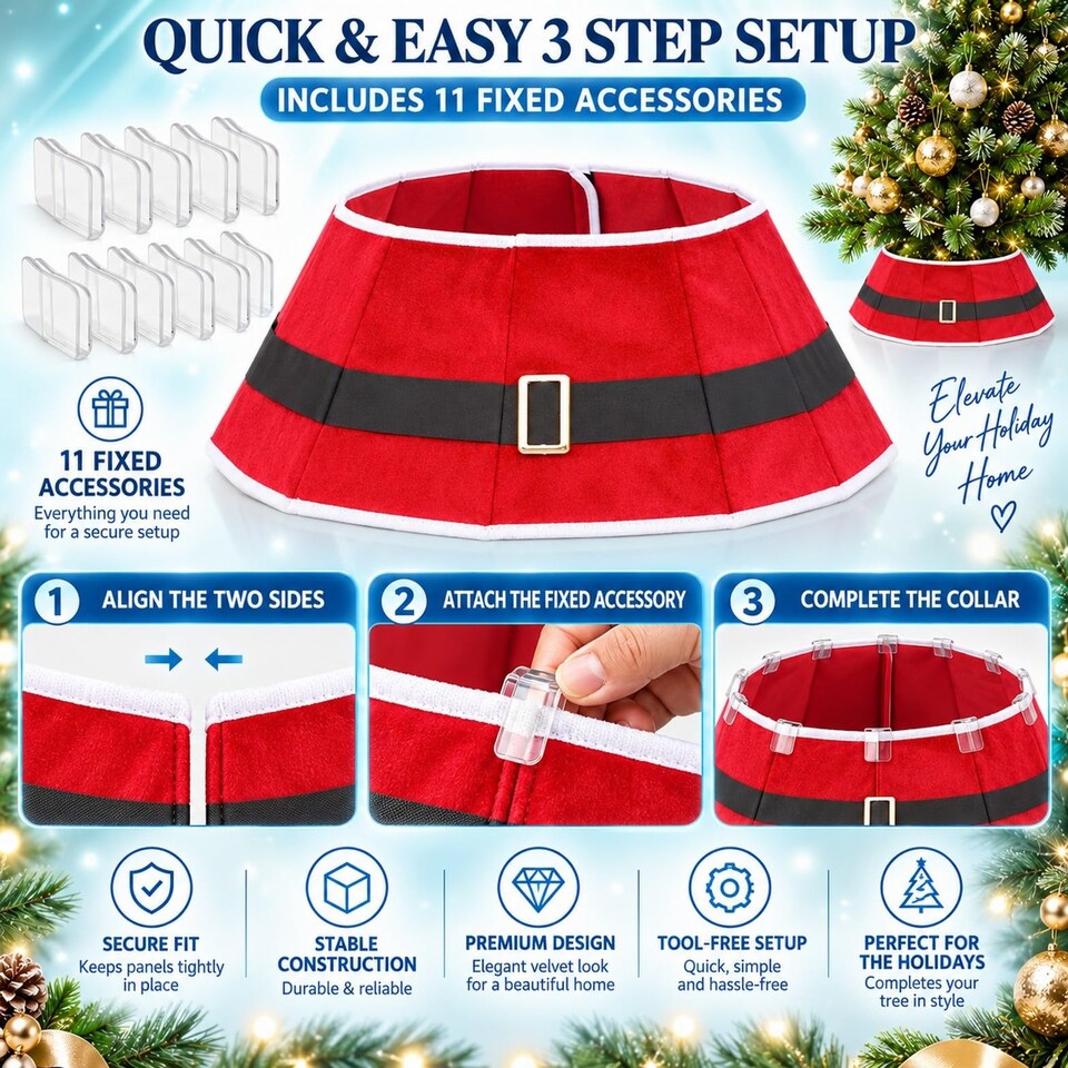 image 1 of 26.8 Inch Santa Diamond Shape Christmas Tree Collar for a Neat Festive Finish