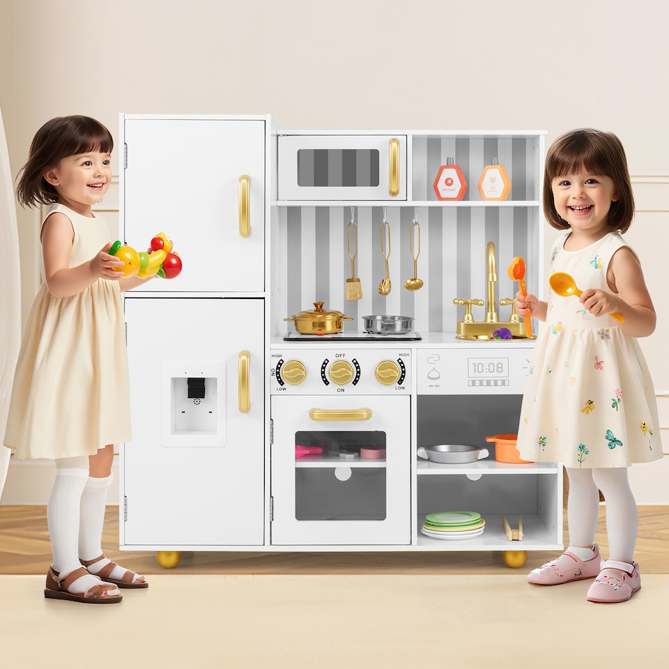 image 1 of COSTWAY Play Kitchen Toy Set Kids Kitchen Playset Chef Pretend Play Toy-Golden