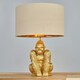 image 2 of ValueLights Gus Modern Gold Sitting Gorilla Monkey Design Table Lamp with Beige Gold Cylinder Shade