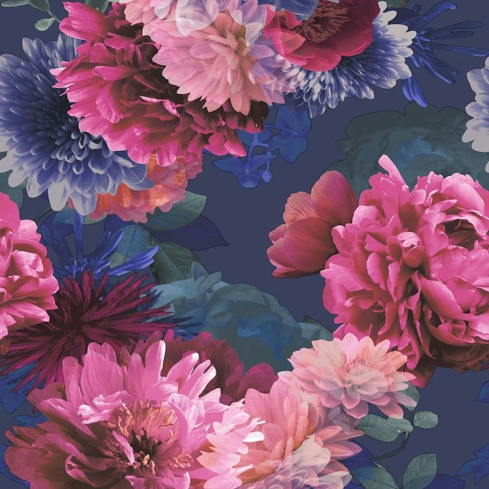 image 1 of Muriva Lipsy Issey Wallpaper - Blue - 10m x 53cm | Blue