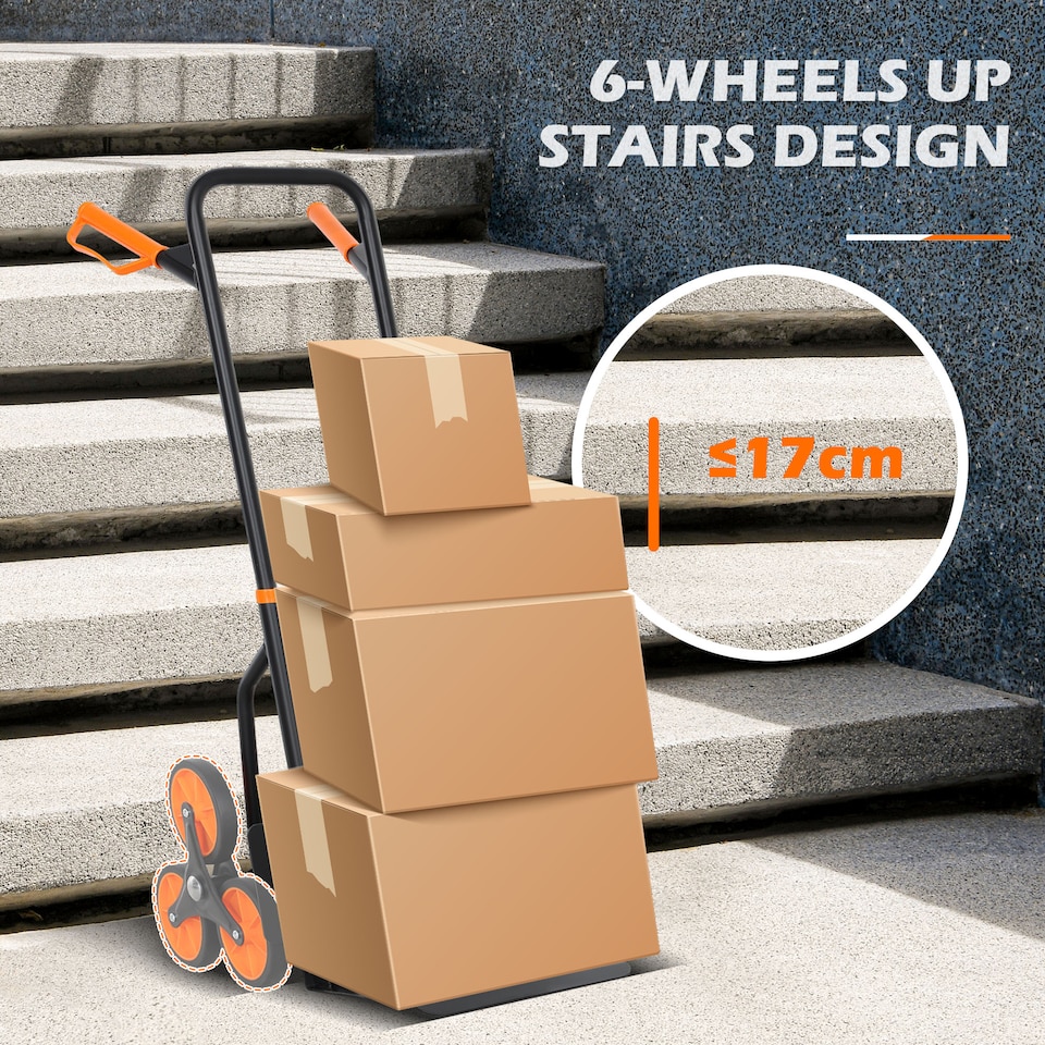 image 1 of DURHAND Stair Climbing Hand Truck, Heavy Duty Foldable Trolley on Wheels, Multi-Purpose Sack, Steel Truck Moving Trolley, 120kg, Orange