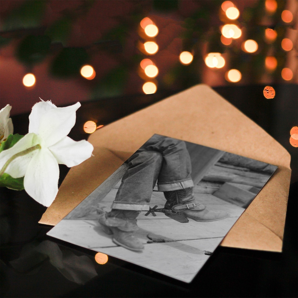 image 1 of Russell Lee Boots and Spurs Vintage Photograph Art Greeting Card