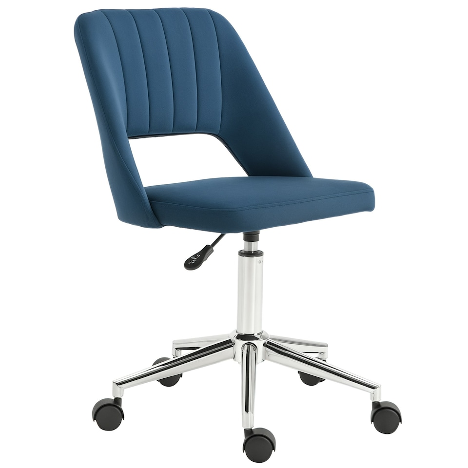 image 1 of Vinsetto Mid-Back Swivel Home Office Chair Scallop Computer Chair Dark Blue