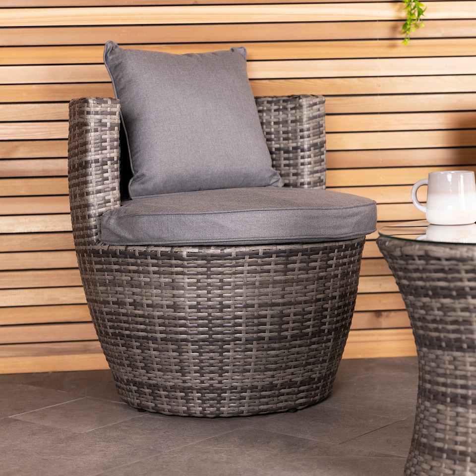 image 1 of Charles Bentley 3 Piece Rattan Stacking Outdoor Patio Furniture Set  - Grey