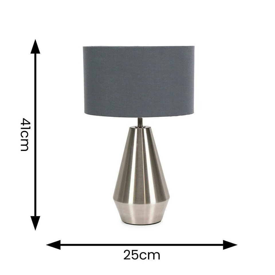 image 1 of ValueLights Jax Silver Metal Touch Dimmer Table Lamp with Charcoal Grey Drum Shade