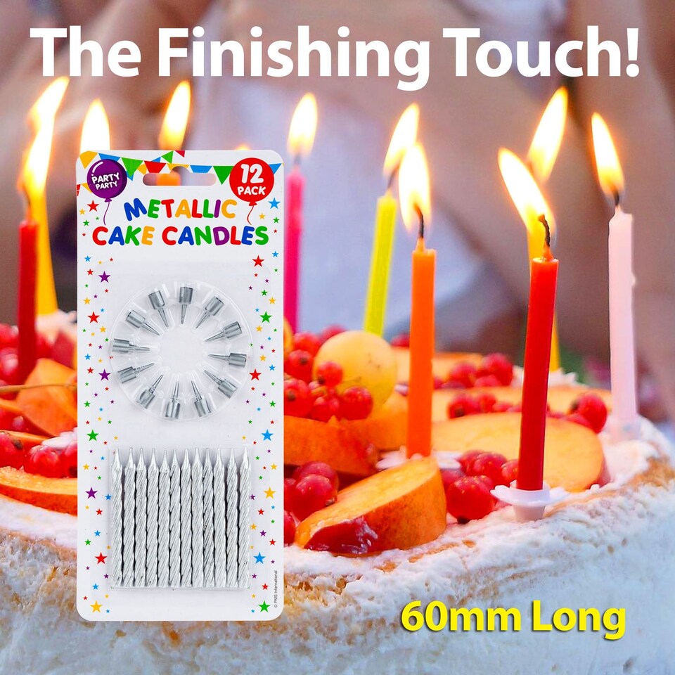 image 1 of PMS Metallic Silver Birthday Cake Candles, 8 Pack (60mm)
