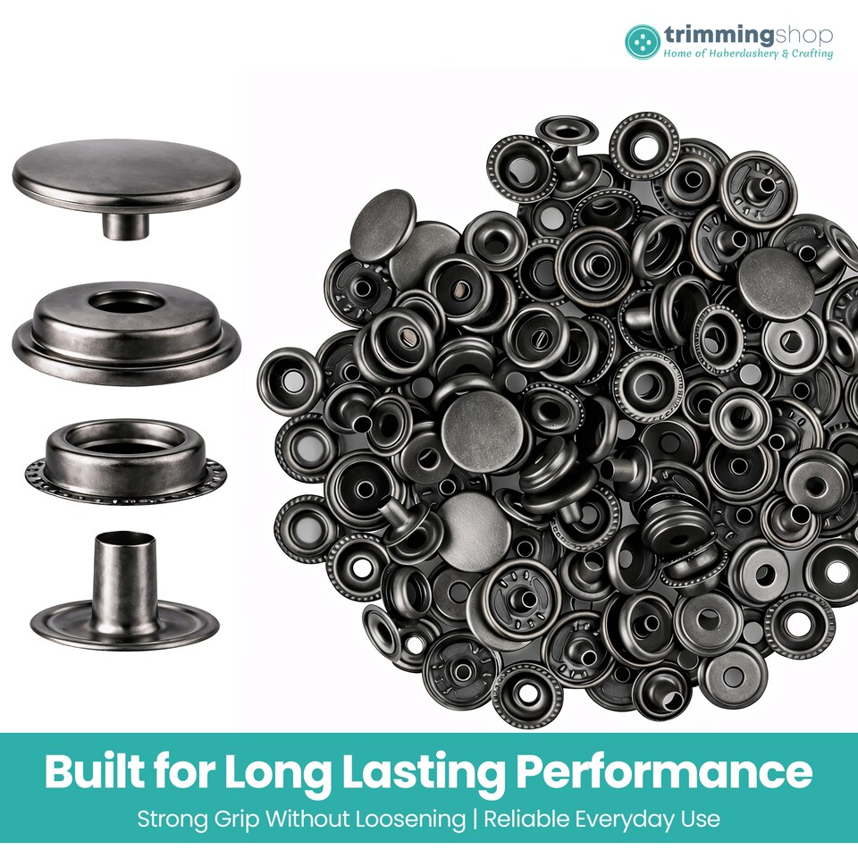 image 1 of 15mm Press Studs 4 Part No Sew Buttons, Durable & Lightweight - 100pcs