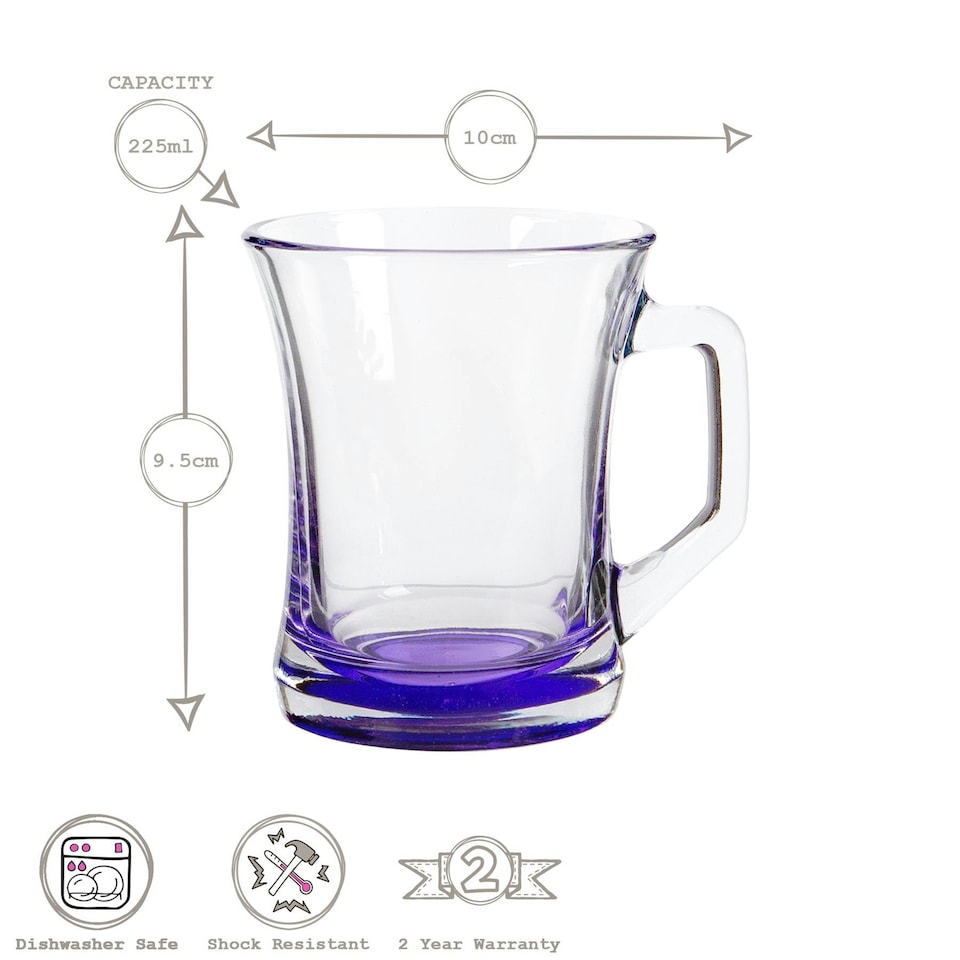 image 1 of LAV Zen+ Coloured Base Glass Coffee Mugs - 225ml - Multicolour - Pack of 6 Multi