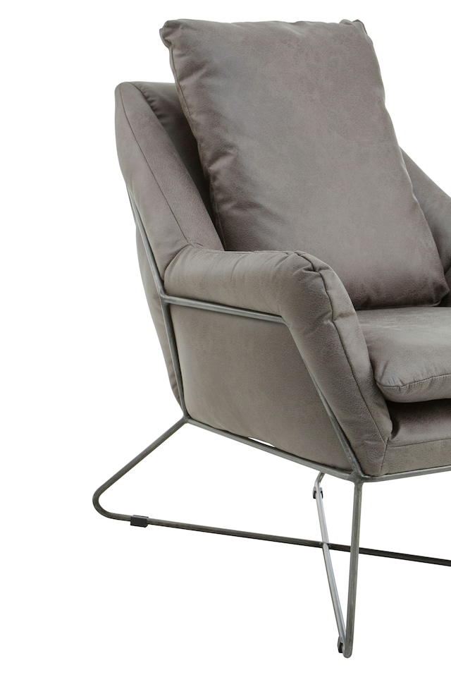 image 1 of Orsina Stylish Grey faux leather Chair, Leather Upholstered Accent Chair For Reading, Mid-century Design Armchair