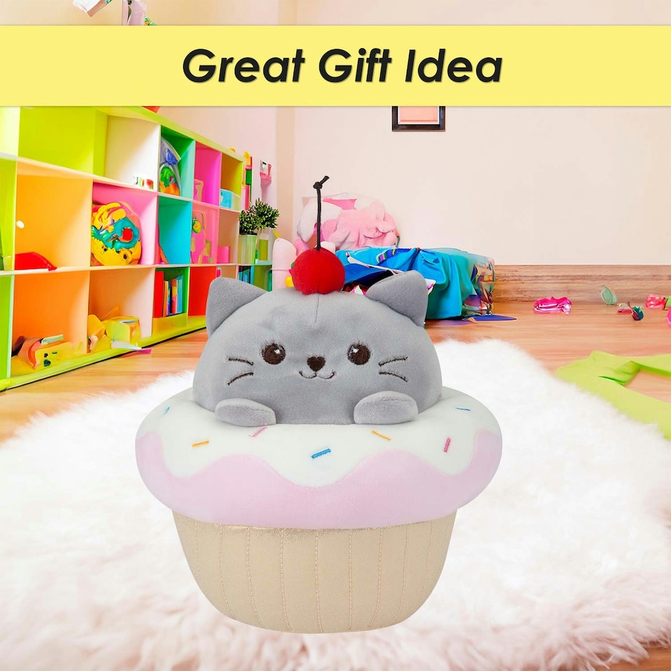 image 1 of Cat Cup Cake Soft Toy Cute Plushie Huggable Cuddly Stuffed Toy 20cm Pink