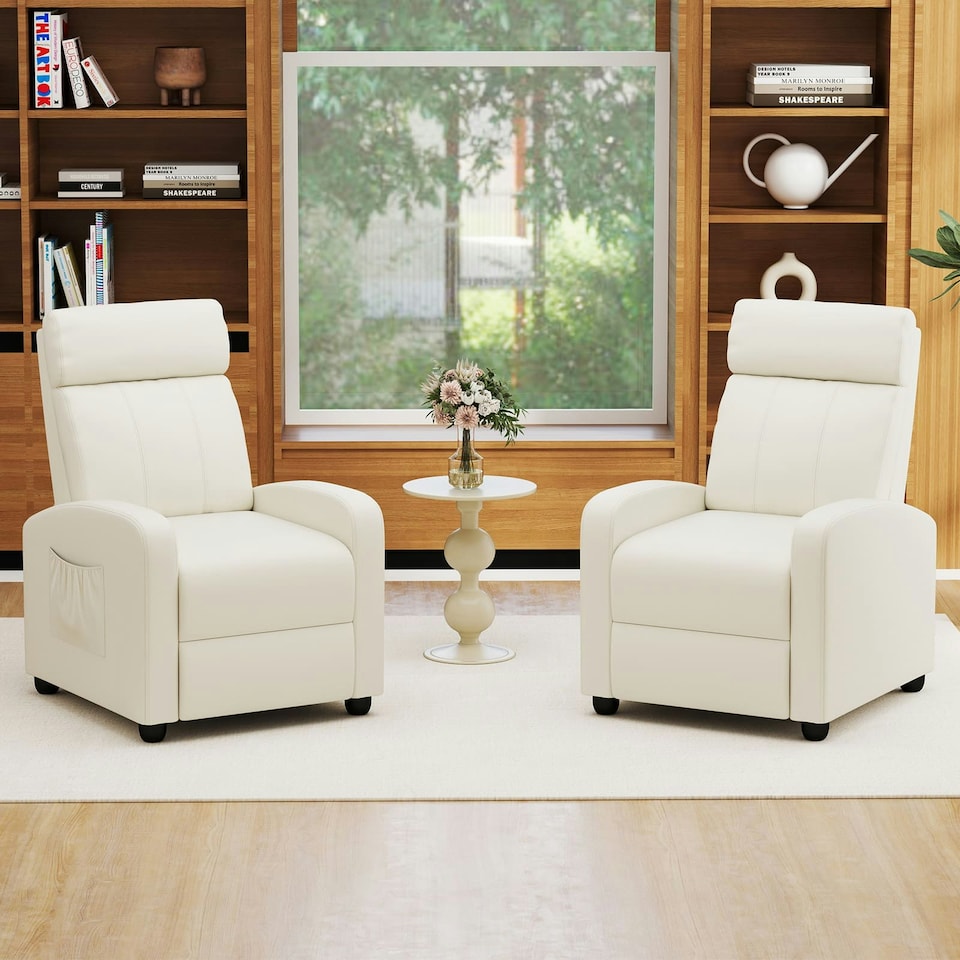 image 1 of COSTWAY Recliner Chair Single Sofa with Adjustable Backrest White White
