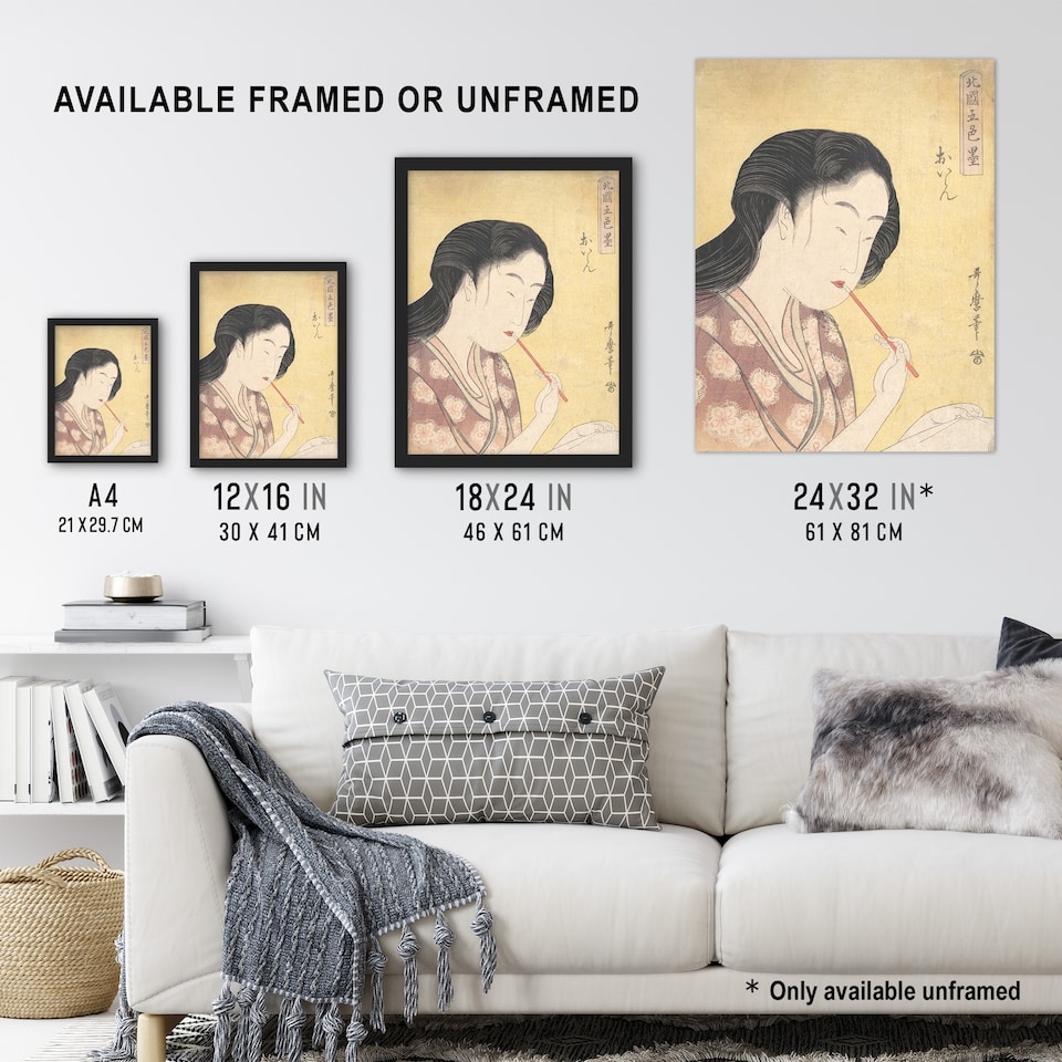 image 1 of Oiran Applying Lipstick Vintage Japan Wall Art Print Kitagawa 18x24"