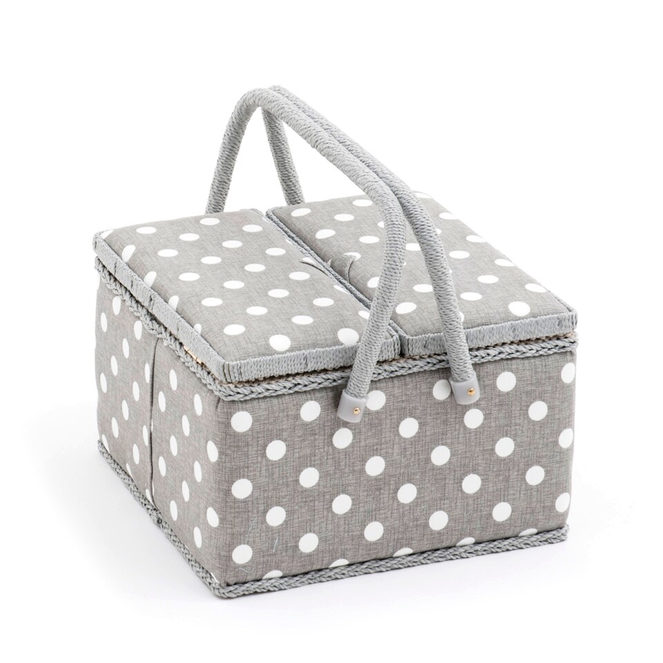 image 1 of Hobby Gift Large Twin Lid Sewing Storage Box, Grey Spot