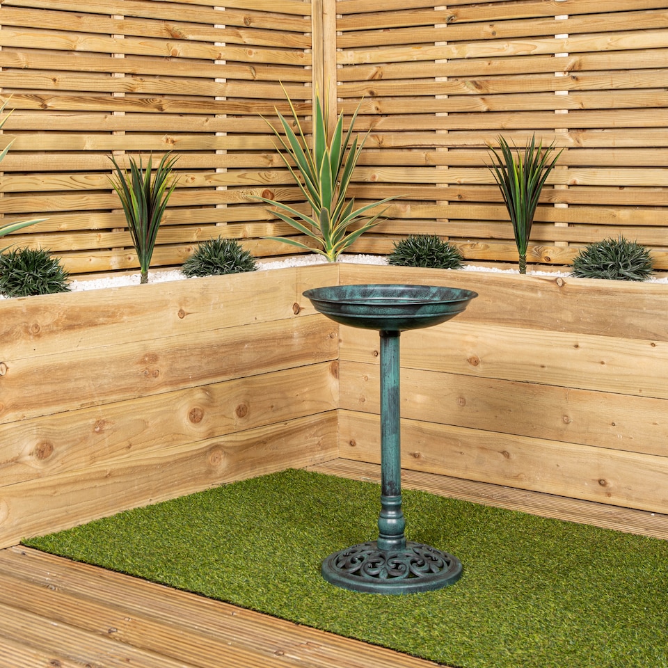 image 1 of 63cm Verdi Green Traditional Garden Patio Resin Bird Bath | Green | Green