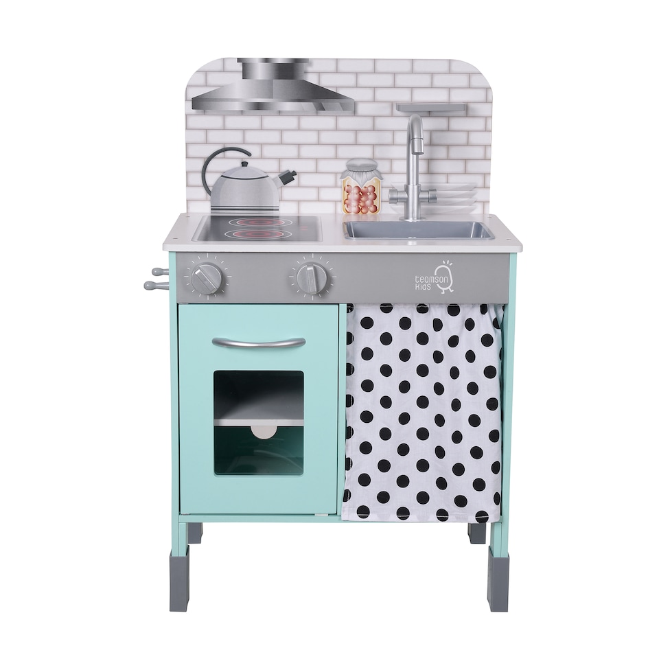 image 1 of Teamson Kids Wooden Play Kitchen, Adjustable Heights, Petrol, Little Chef Philly