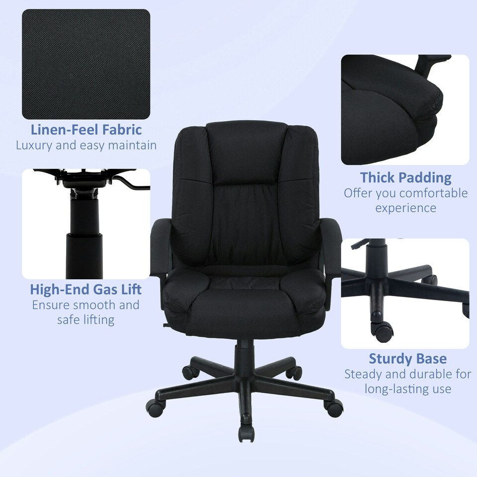 image 1 of HOMCOM Swivel Executive Office Chair Mid Back Chair w/ Arm, Black Black