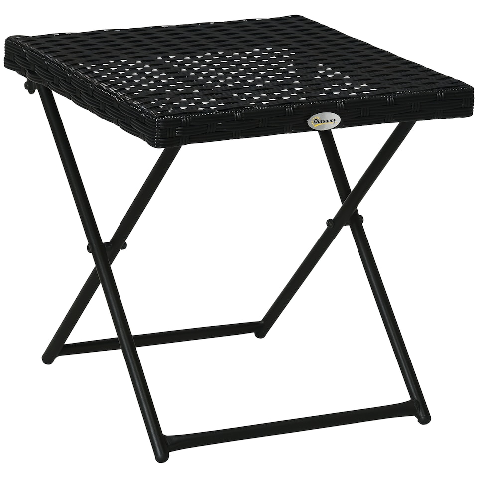 image 1 of Outsunny Folding Square Rattan Coffee Table w/ Steel Frame Bistro Garden Black