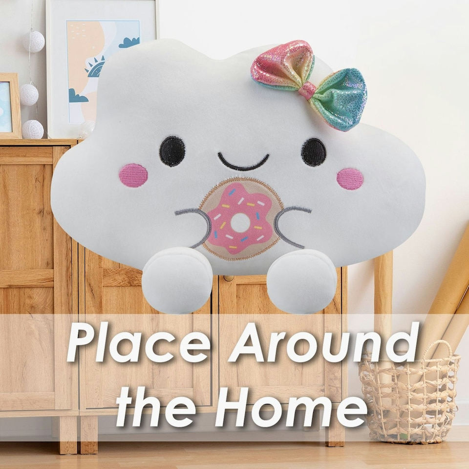 image 1 of Cloud Soft Toy Holding Donut Plush Cuddly Soft Fluffy Furry Cute 32cm White