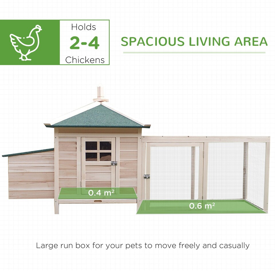 image 1 of PawHut Chicken Coop Hen Poultry House w/ Nesting Box Outdoor Run Patio Wooden