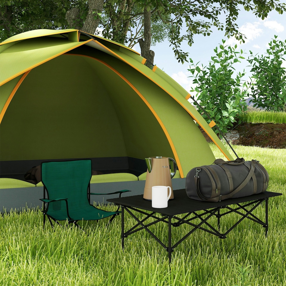 image 1 of Outsunny Portable Folding Camping Table w/ Roll Up Aluminium Top Carry Bag Black
