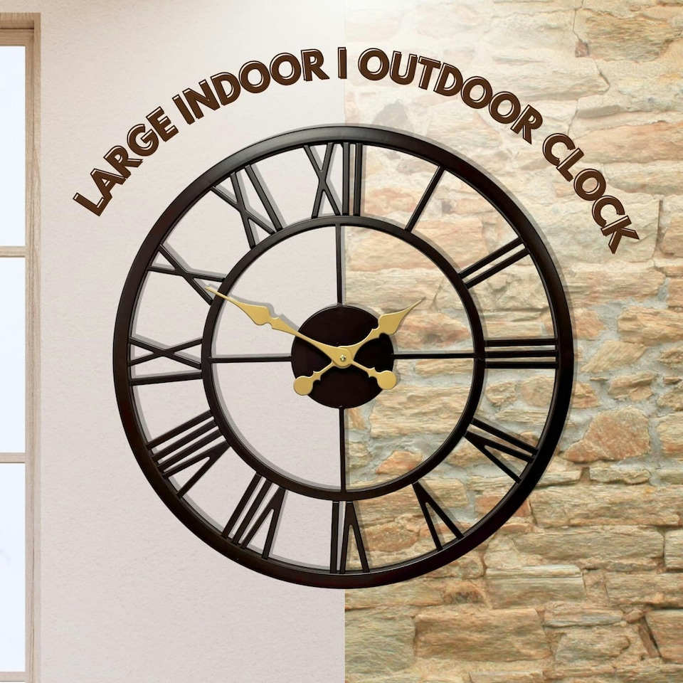 image 1 of Marco Paul 50cm Roman Numerals Black Skeleton Clock Black