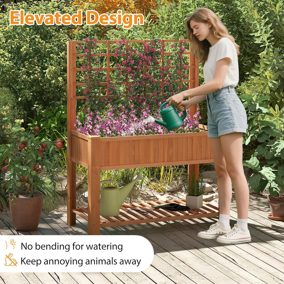 image 1 of COSTWAY Wooden Planter Box Raised Garden Bed Brown Brown