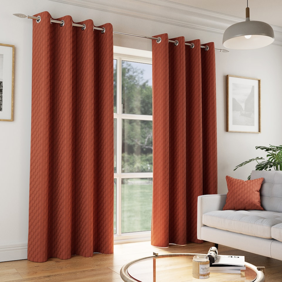 image 1 of Enhanced Living Tokyo Orange 66 x 90 inch (168x229cm) Eyelet Thermal Noise Reducing Dim Out Curtains (PAIR)