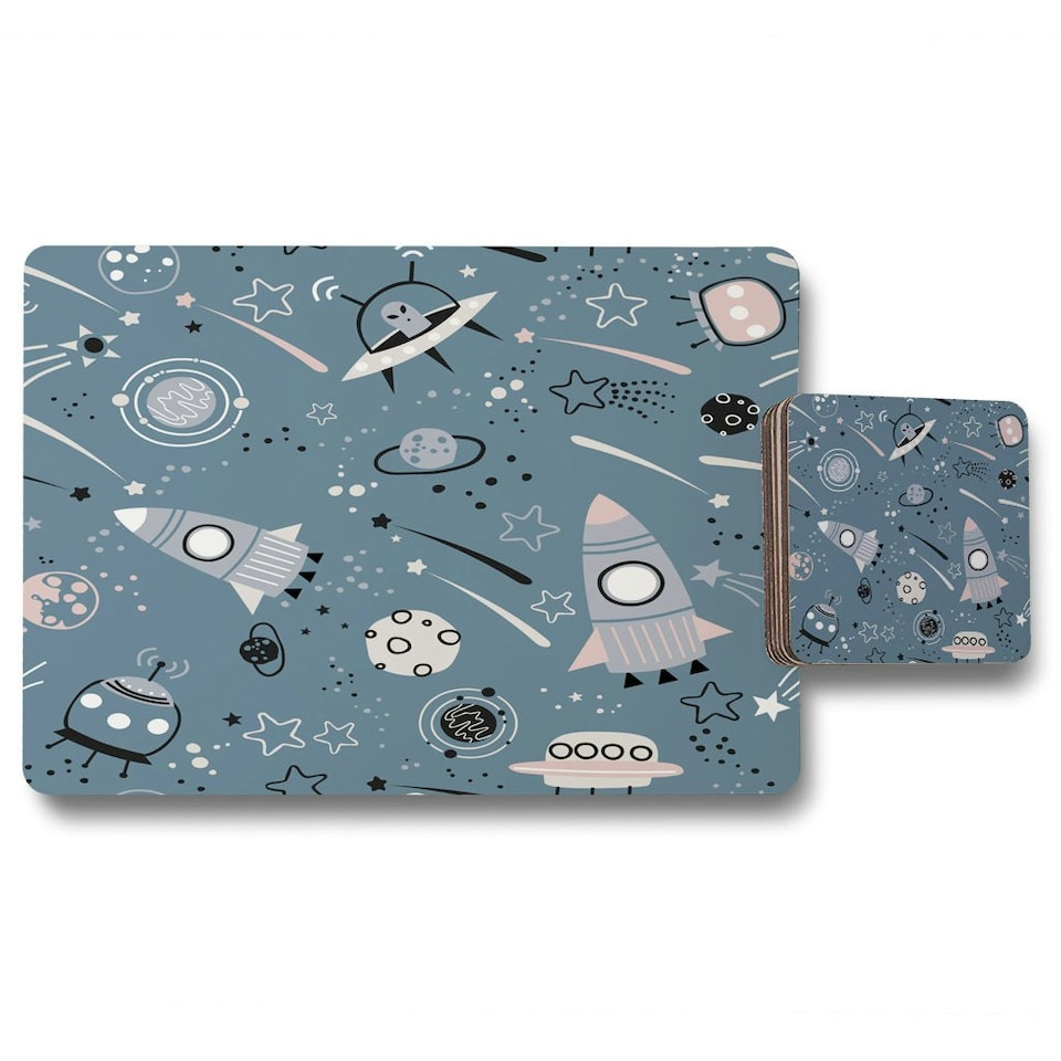 image 1 of spaceships and planets with stars (Placemat & Coaster Set)