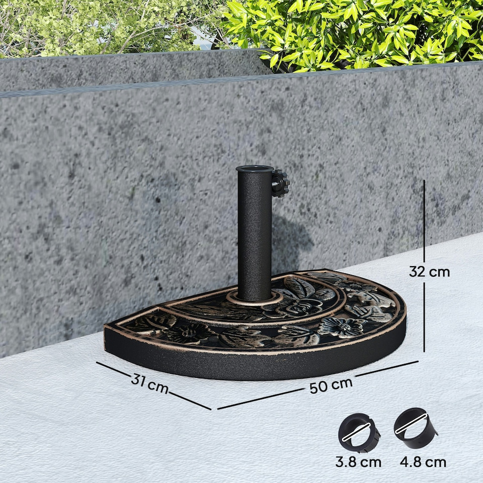 image 1 of Outsunny 9kg Half Round Parasol Umbrella Base Resin Outdoor Garden Furniture