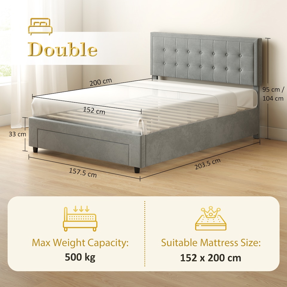 image 1 of HOMCOM King Size Bed Frame with Storage and Adjustable Velvet Headboard