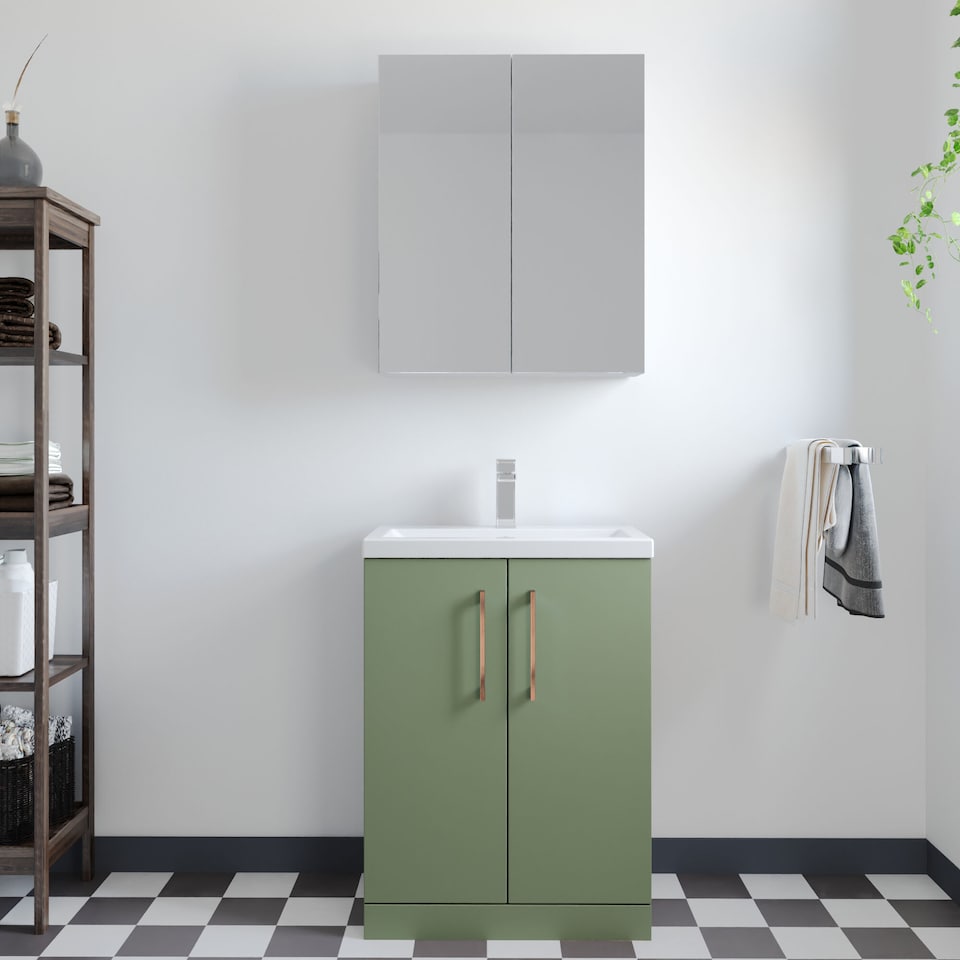 image 1 of Balterley Level Compact Bathroom Cloakroom Vanity Basin Unit with Polymarble Basin, Handles | Green | Satin Green | 840 x 603 x 353mm