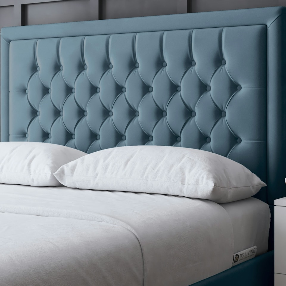 image 1 of Allegra Divan Bed with Upholstered Headboard - Blue - King / 5ft