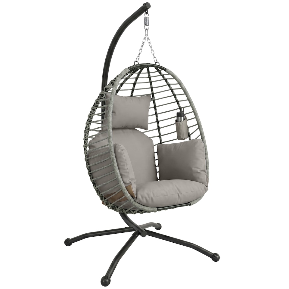 image 1 of Outsunny Hanging Swing Chair w/ Thick Cushion, Hanging Chair, Grey
