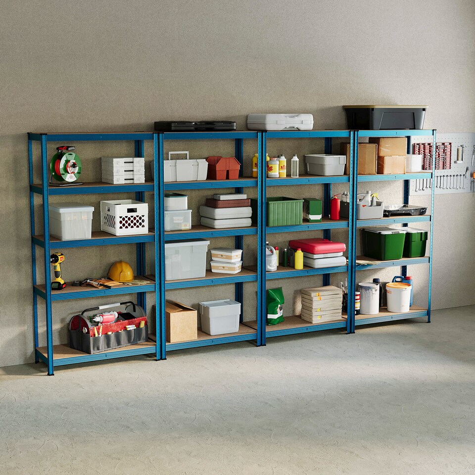 image 1 of Home Vida 5 Tier Heavy Duty Adjustable Steel Garage Shelving, Blue - Holds 875kg - (Set of 4) | Blue | Blue | Medium