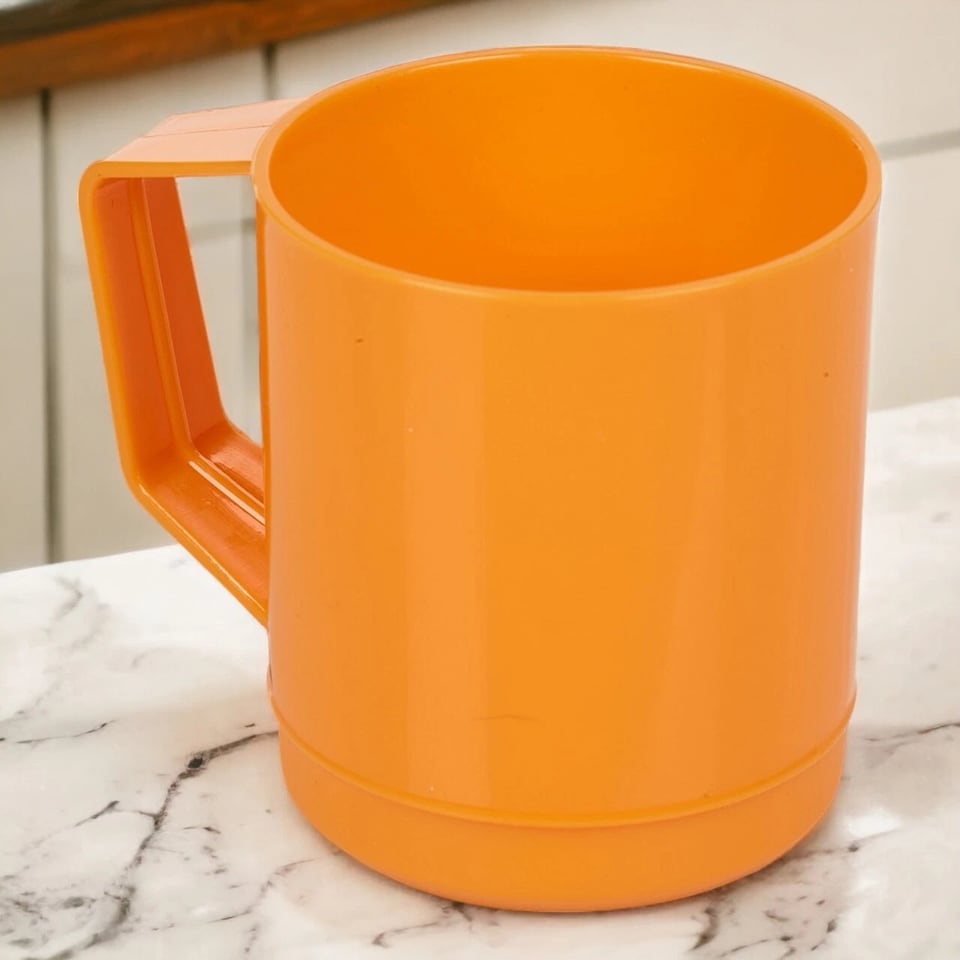 image 1 of 6 Set 260ml Plastic Mug Tumbler Cup & Handle Party BBQ Microwave Dishwasher Safe | Orange | Orange